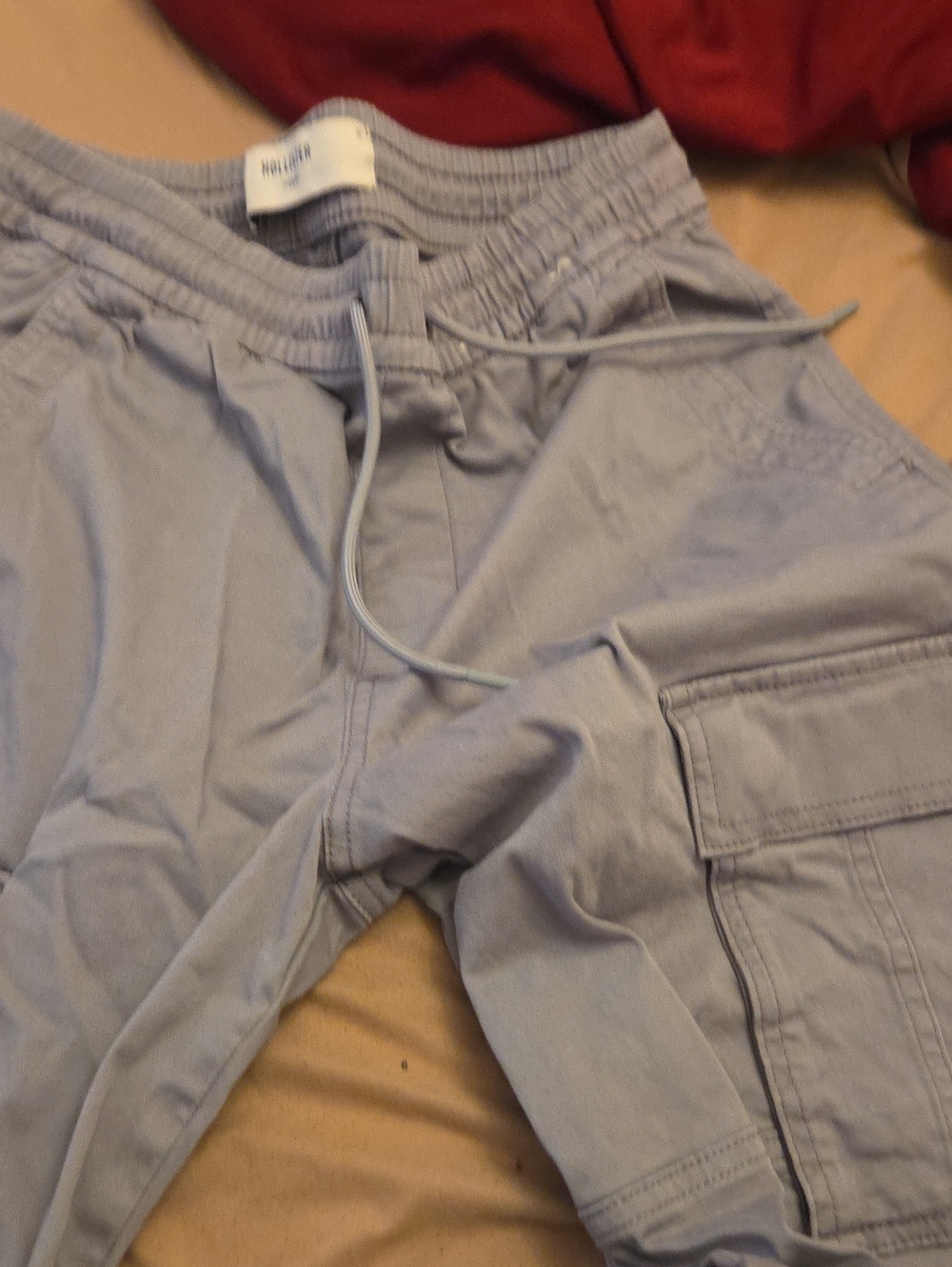 Hollister  Men's Light Grey Cargo Joggers with Drawstring Waist